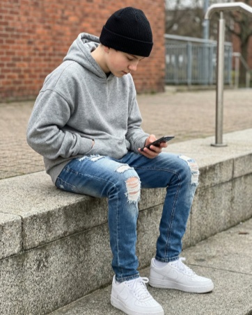 jeans for boys husky slim fit young holes teenager outfit long dark wash designer cool Anbreuinron