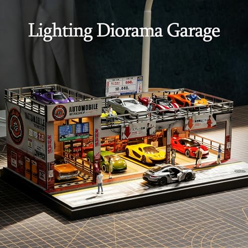 Auto Workshop Parking Garage Diorama for 1/64 Diecast Cars Display Storage