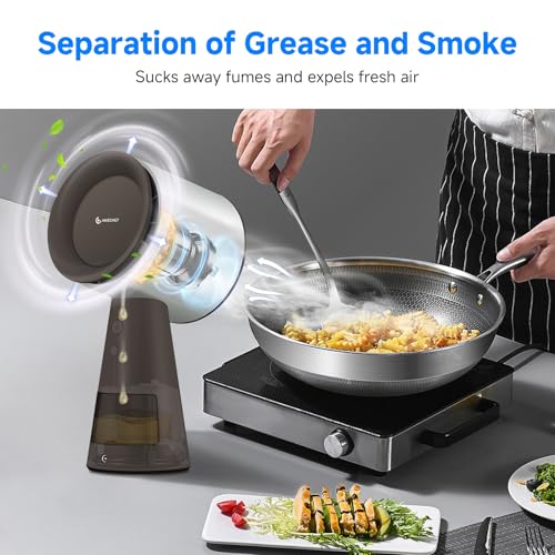 Low-Noise Portable Kitchen Vent Hood with Large Oil Collection Cup & Detachable Aluminum Filter