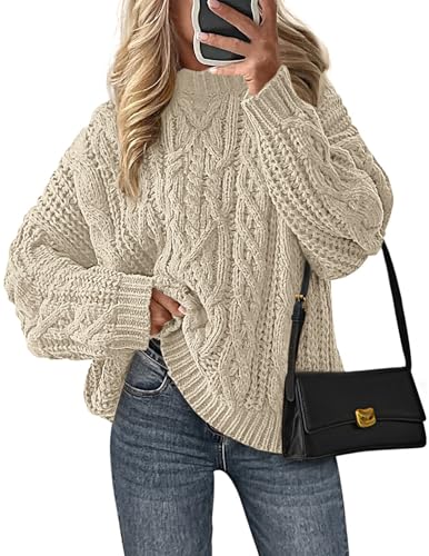 PRETTYGARDEN Women's Oversized Fall Sweaters 2026 Casual Long Sleeve Crewneck Chunky Cable Knit Pullover Tops Winter Clothes