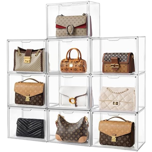 Large Clear Stackable Handbag Display Case Box with Magnetic Door for Collectibles