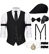 YESSA 1920s Mens Costume Gatsby Gangster Costume Accessories Set-1920s Hat Vest Pocket Watch Tie-...