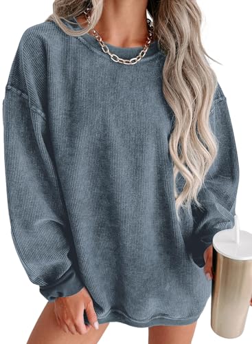 SHEWIN Women Oversized Sweatshirt Fall Pullover Ribbed Tops Casual Trendy 2026