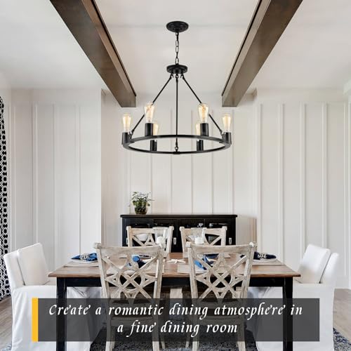 Round Farmhouse Wagon Wheel Chandeliers for Dining Room Living Room Entryway Kitchen Island Dia 24"