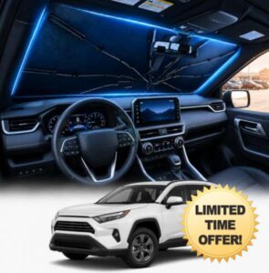 [2026 Upgraded] DooGooCoo Windshield Sun Shade Umbrella for Toyota Rav4 2019-2025 2026 [100% Sunlight Blocked