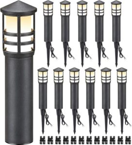 SUNVIE 12-Pack Low Voltage Landscape Pathway Lights 3W Outdoor Landscape Lighting 3000K 12-24V LED Bollard Path Lights Wired CRI 90+ Aluminum Pathway Lighting for Walkway Yard Garden