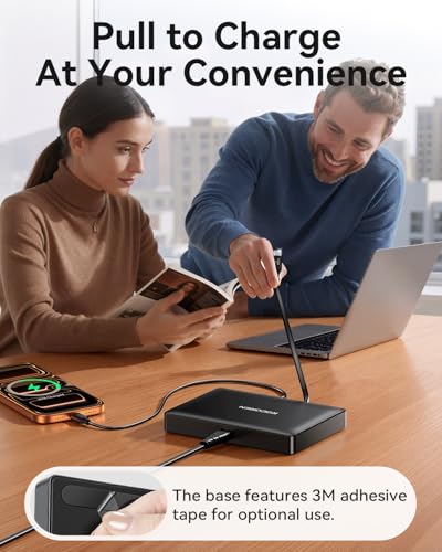 Rocoren 8-Port Ultra-Thin USB C Charging Station with Retractable Cable
