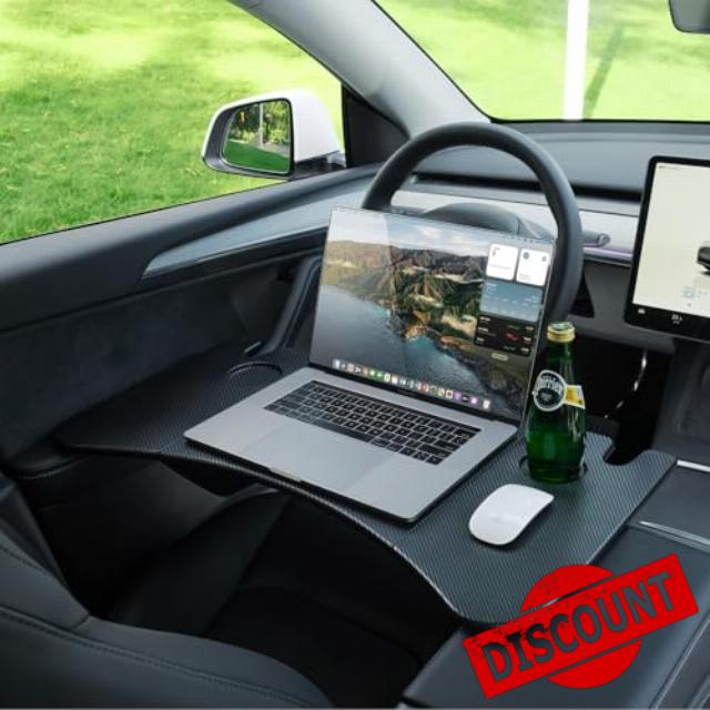 YONZEE Foldable Desk Food Tray (Carbon Edition) for Tesla Model Y Model 3 S X Y Juniper Accessories- Upgraded Table with Support Leg for Dining