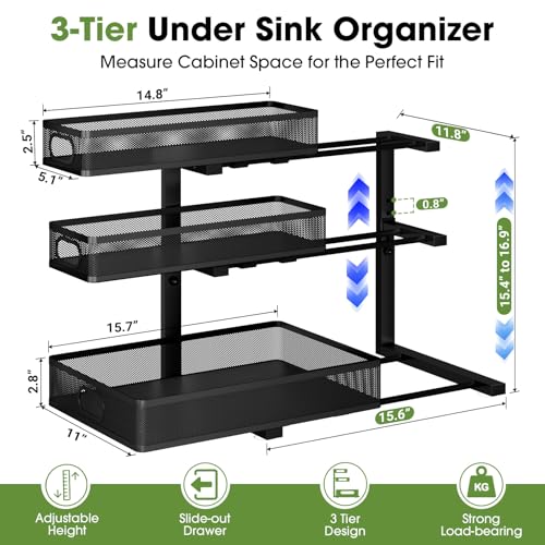 Height Adjustable Under Sink Storage Rack for Kitchen Bathroom Cabinet