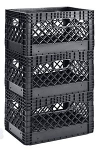 Muscle Rack PMK24QTB-3 24 quart 3 Pack black Heavy Duty Rectangular Stackable Dairy Milk Crates