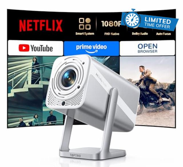 Smart Projector [Built-in Apps/4K Support/2026 Upgraded] with WiFi and Bluetooth