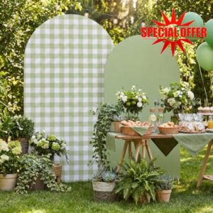 Tegeme Green Gingham Arch Backdrop Cover 7.2ft 6.6ft Stretchy Backdrop Cover for Baby Shower Party Wedding Birthday Party Ceremony Banquet Deco