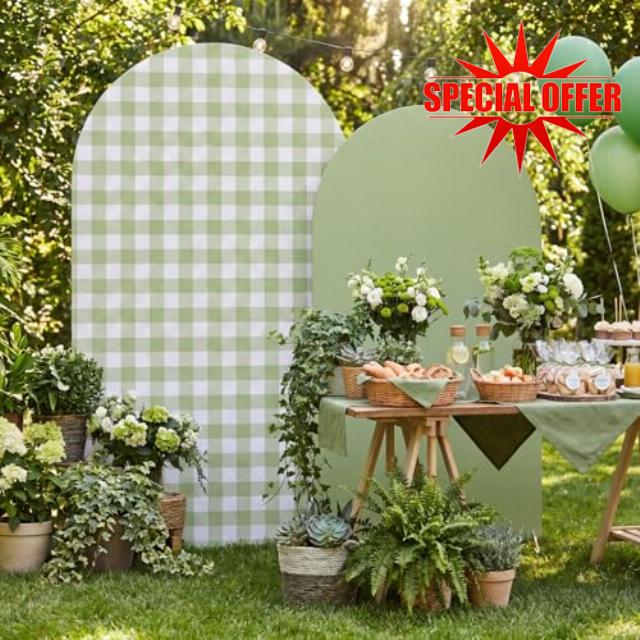 Tegeme Green Gingham Arch Backdrop Cover 7.2ft 6.6ft Stretchy Backdrop Cover for Baby Shower Party Wedding Birthday Party Ceremony Banquet Deco