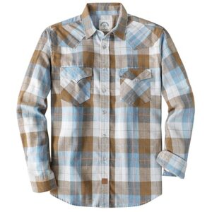 Dubinik® 6 oz Flannel Shirt for Men Western Cowboy Pearl Snap Long Sleeve Work Casual Buttons Vintage Plaid Shirts
