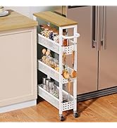 4 Tier Rolling Cart for Small Spaces, Slim Storage Cart with Lockable Wheels, Black Narrow Utilit...