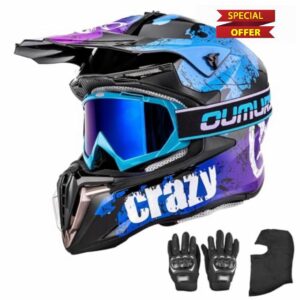 OUMURS Adult ATV Dirt Bike Helmet with Goggles Gloves & Mask Quick Release Buckle Adjustable Sun Visor Motorcycle Adult Helmet Off-Road Motocross Downhill Moped MX for Unisex-Adul