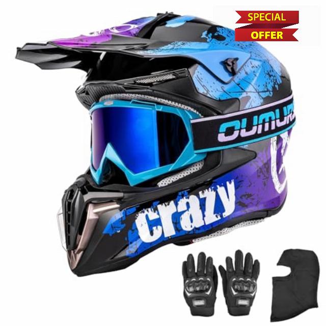 OUMURS Adult ATV Dirt Bike Helmet with Goggles Gloves & Mask Quick Release Buckle Adjustable Sun Visor Motorcycle Adult Helmet Off-Road Motocross Downhill Moped MX for Unisex-Adul