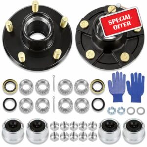 2000lb Trailer Axle Bearing Boat Trailer Hubs 5 Lug for 5 * 4.5" fit 1" and 1-1/16" [Straight Spindle] Only L44643(I.D:1") L44649 (I.D:1-1/16") Black Trailer Hub Assembly Set of 2