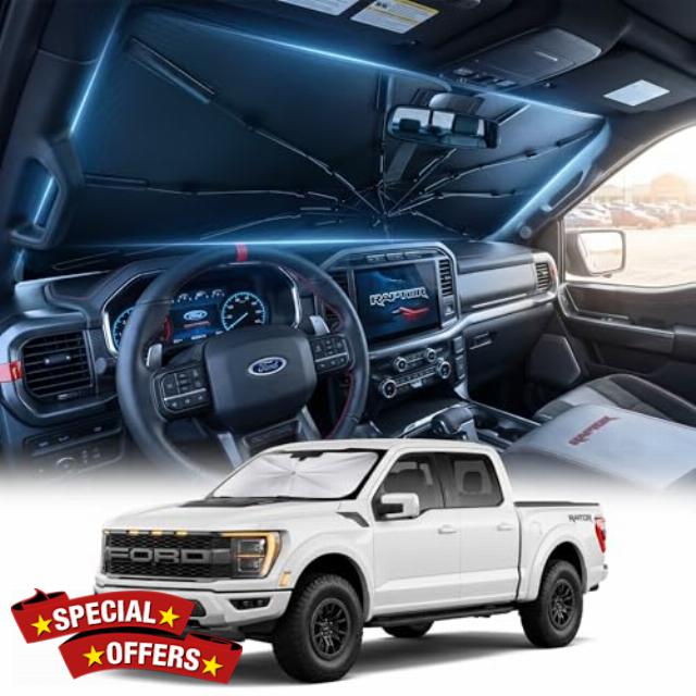 [2026 Upgraded] DooGooCoo Windshield Sun Shade Umbrella for Ford F150 F250 F350 F450 [100% Sunlight Blocked