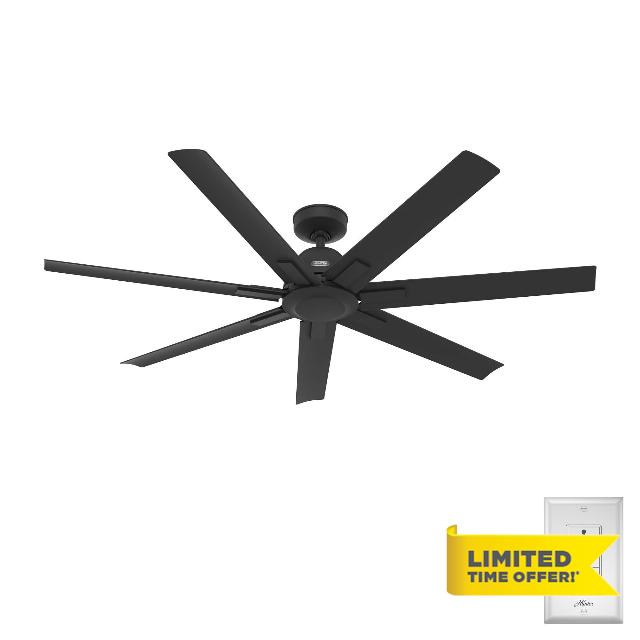 Hunter 60 inch Outdoor or Indoor Ceiling Fan without Light - Black Ceiling Fan with Wall Control