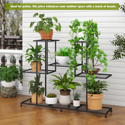 Decorative Black Steel Plant Shelf for Indoor Patio Garden Balcony and Yard (4 tiers 12 pots)