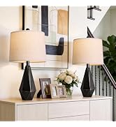 PoKat 23.5'' Farmhouse Table Lamps Set of 2, Rustic Nightstand Lamps for Bedroom, Classic Bedside...