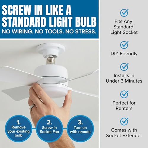 5-Speed Deluxe Model – Portable Low Profile Ceiling Fans with Lights and Remote Control – For Bedroom