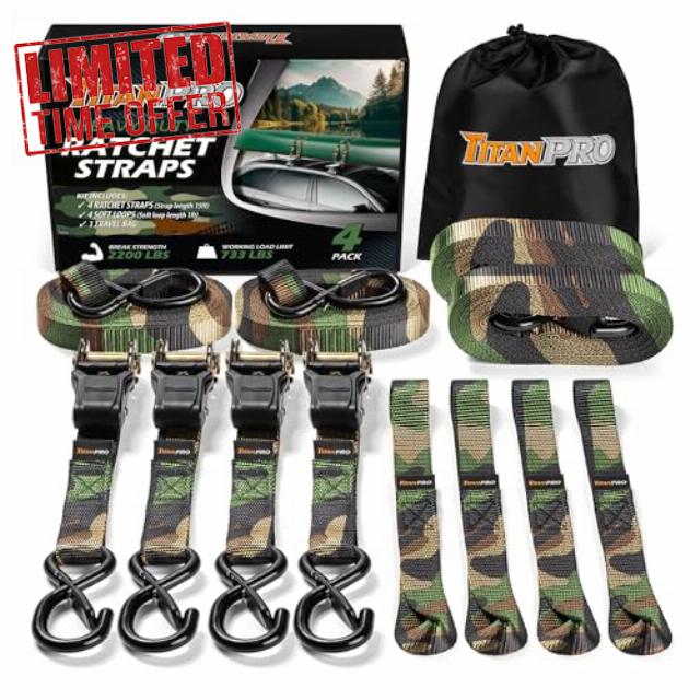 TitanPro Heavy Duty Ratchet Straps 4-Pack - 2