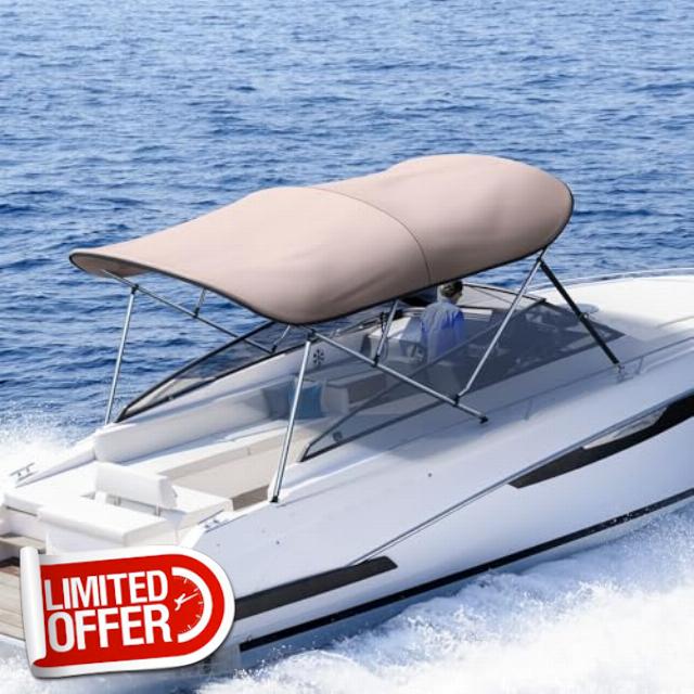 KING BIRD 3-4 Bow Bimini Boat Top Cover Sun Shade Boat Canopy Waterproof 1 Inch Stainless Aluminum Frame 46" Height with Rear Support Poles and Storage Boot 6 Colors -11 Sizes