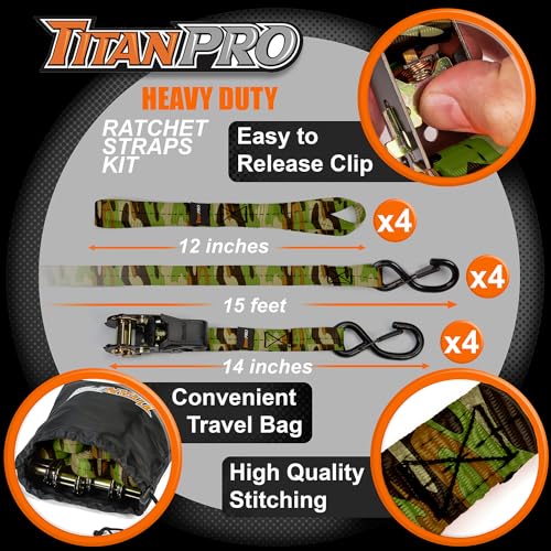 1" x 15' Rachet Tie Downs with Padded Handles - Heavy Duty