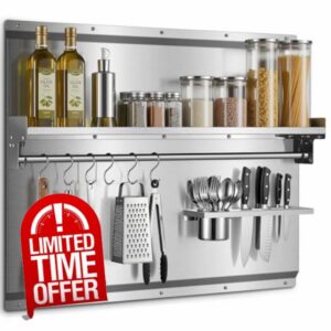 JOEAONZ 30" x 24" Stainless Steel Backsplash for Stove with Storage Shelf & Hooks