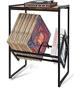 Record Player Stand, Vinyl Record Storage Holder, Holds up to 90-100 LPs, Metal Vinyl Record Orga...