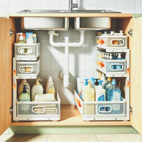 Height Adjustable Heavy Duty Metal Under Cabinet Drawer Pull Out Shelf with Smooth Silent Sliding Design