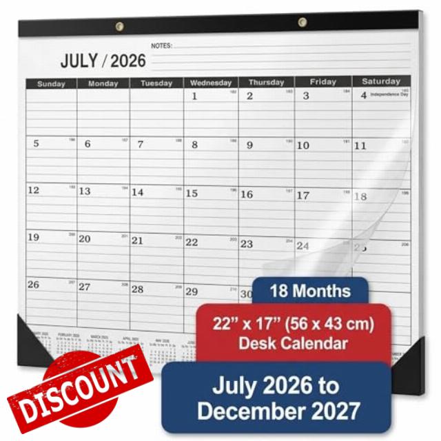 Desk Calendar 2026-2027 - Large 18-Month Monthly Desk Pad