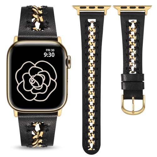 Minyee Leather Band Compatible with Apple Watch Bands 38/40/41/42/44/45/46/49mm Women