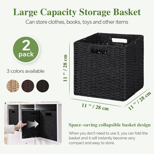 Foldable Cube Storage Cubes with Built-in Handles for Shelves and Closet Organization(Classic Black)