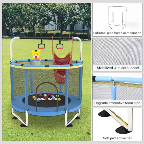 55 Inch Adjustable Baby Toddler Trampoline with Basketball Hoop