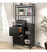 Homieasy End Table with Charging Station, 20" Mini Fridge Stand with Power Outlets, Heavy Duty Si...