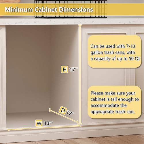 Fits 7-13 Gal/50 Qt Bins | Under-counter kitchen pull-out kit; No garbage bin; Fits min. 13"W x 17"D x 17"H cabinets; Waste storage organizer Black