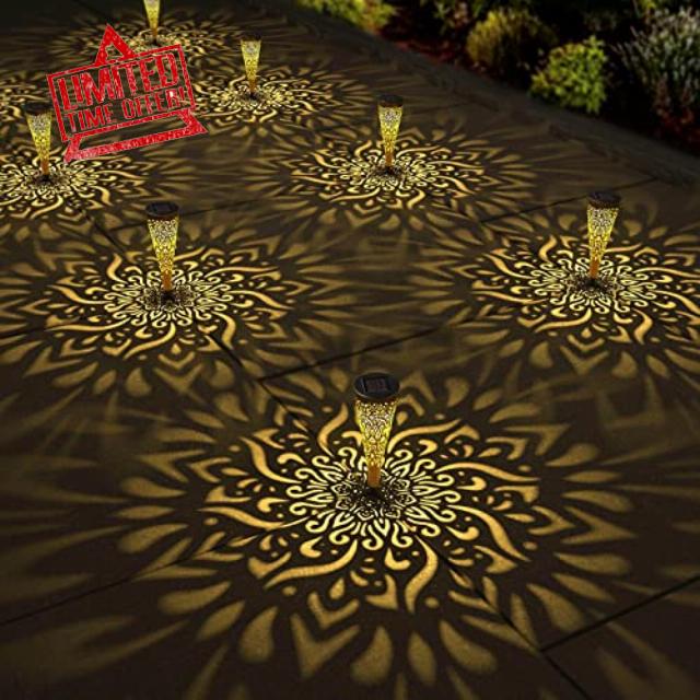 6 Pack Solar Lights Outdoor Garden Decorative Mandala Solar Garden Lights with Warm Light Waterproof Solar Pathway Landscape Lights for Path Backyard Walkway Yard Decor