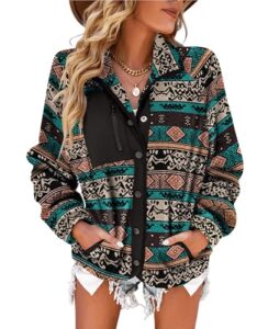 SELINK Womens Fleece Jacket Western Aztec Print Long Sleeve Snap Button Down Shacket Jackets with Pockets