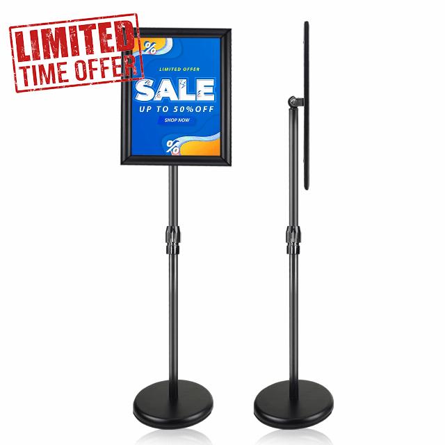 8.5x11 Sign Stands for Display Adjustable 31"-52" Black 1-Pack | Stable Fillable Base
