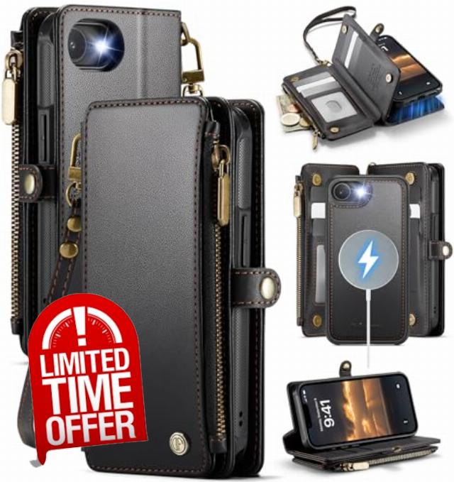 Defencase for iPhone 17E/ 16E Magnetic Wallet Case Compatible with Magsafe with RFID Blocking Zipper Pocket & Card Holder for Women Men