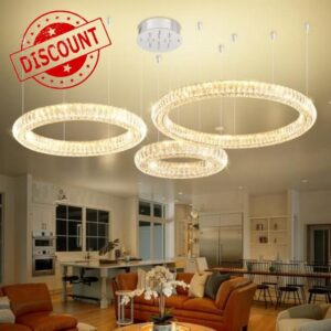 Modern LED 3 Ring Crystal Chandelier for Living Room Dining Room Adjustable Ring Hanging Lighting Kitchen Island