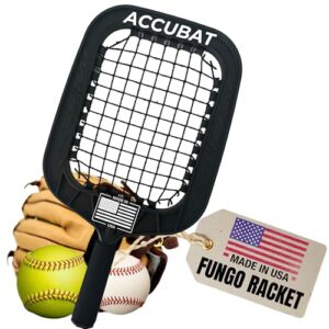 Accubat Fungo Racket for Baseball & Softball Training - Baseball Racket with Durable Frame & Replaceable Netting - Quality Design for Accurate Fly Balls & Grounders - USA Made (26 Ounce