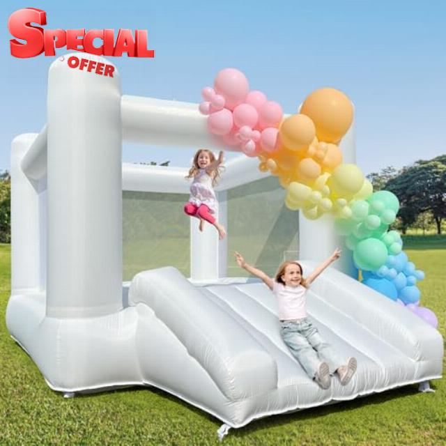 iLink-outer White Bounce House for Big Kids 8-12 Indoor Outdoor Large Bouncy Castle Theme with Slide and Air Blower 133.86 x 96.46 x 74.02 inch Big Kid Playhouse for Party