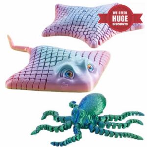 Large 3 Pcs 3D Printed Articulated Sea Animals