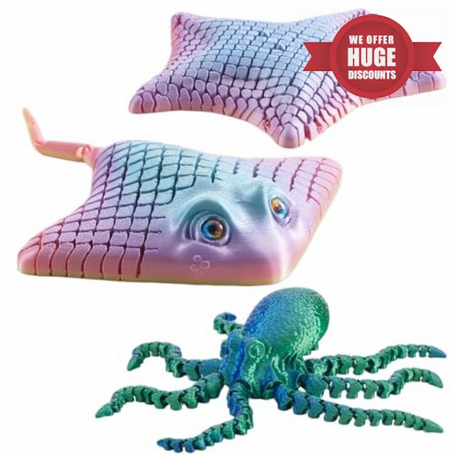 Large 3 Pcs 3D Printed Articulated Sea Animals