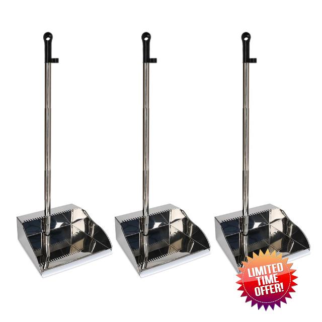 3 Pack Stainless Steel Dustpan Metal Dustpan with Handle Heavy Duty Dust Pan Upright Dust Pan for Home Office Lobby