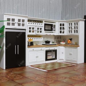 Complete Miniature Cabinets Oven Refrigerator with Cookware fit 1/12 Scale Accessories Mini Food